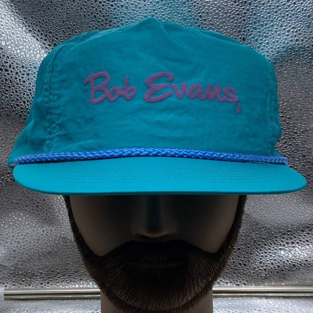 Vintage Neon Cameo Bob Evans Hat Mens OSFA Teal Nylon Snapback Rope Trucker Cap - Picture 2 of 9